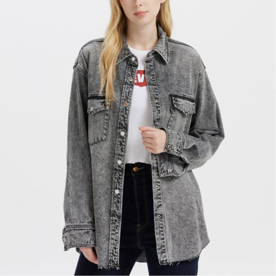 Levis Rock & Roll Series Casual Lapel Hem Whisker Design Single-Breasted Denim Jacket Women Jackets 002Z1-0000