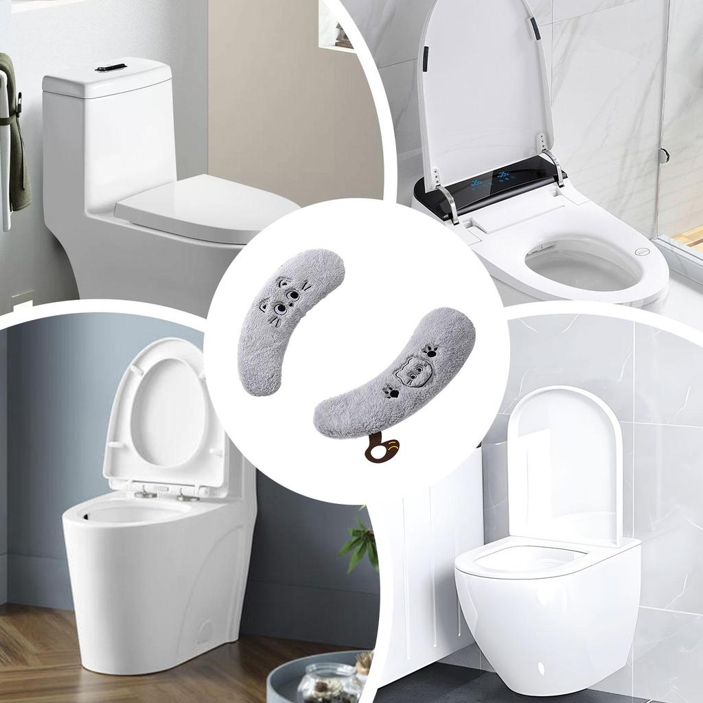 Toilet Seat Cover Pads 1-Pair Adhesive Washable Soft Plush Bathroom Toilet Seat Warmer Pads For Winter Cold Weather Home RV