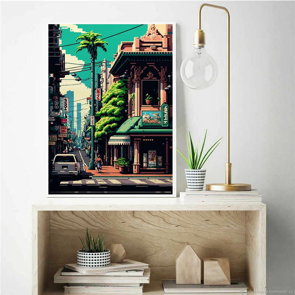 Diy Diamond Painting Mosaic House Street Full Square Round Embroidery Mosaic Landscape Home Decor