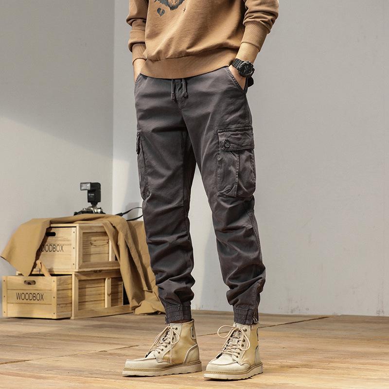 Mens High-Quality Thickened Cotton Work Pants with Multi-Pockets and Cuffed Design for Spring and Autumn