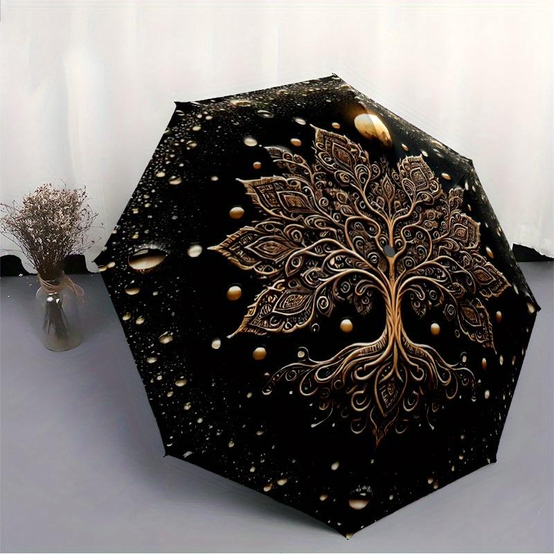 1pc Golden Mandala Automatic Open/Close Umbrella, Portable Folding Umbrella for Travel, Themed Events, It is suitable as a gift for various festivals,