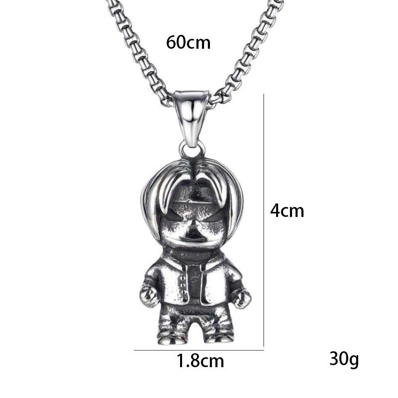 Trendy Cartoon Human Robot Character Titanium Steel Men's Necklace Japanese and Korean Jewelry