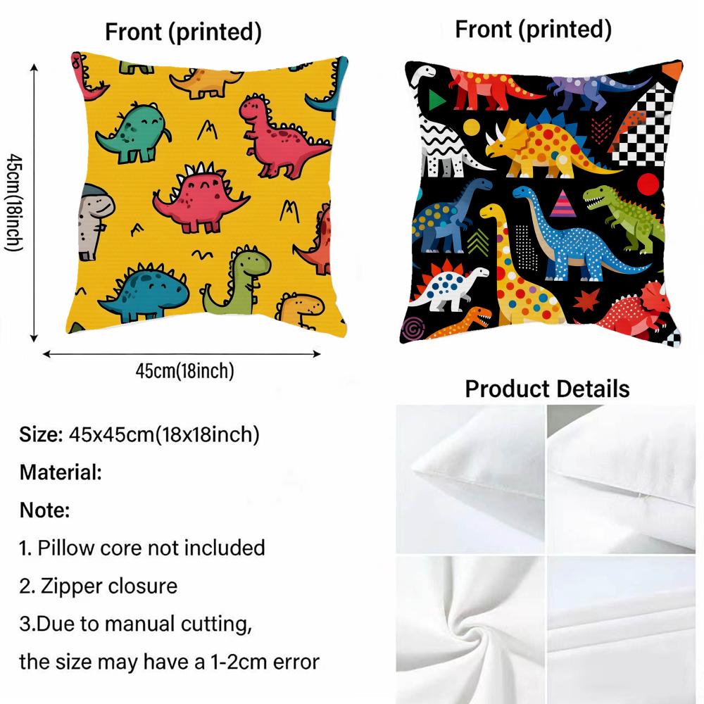 P-Cute Dinosaurs Cushion Cover Cushion Cover Pillowcase, Anti-Mite Invisible Zipper, Linen Sofa Cushion