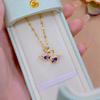 Luxury Brand Purple Crystal Swan Pendant Necklace for Women Charm Fashion Stainless Steel Bride Collar Jewelry Gift Colorfast