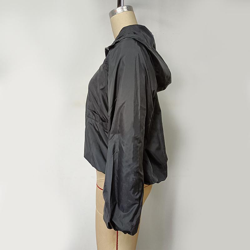 Women's Breathable Sunwear Solid Color Hooded Loose Long Sleeve Zipper Thin Jacket