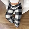 Women's Loose Elastic Drawstring Plush Checked Long Pants