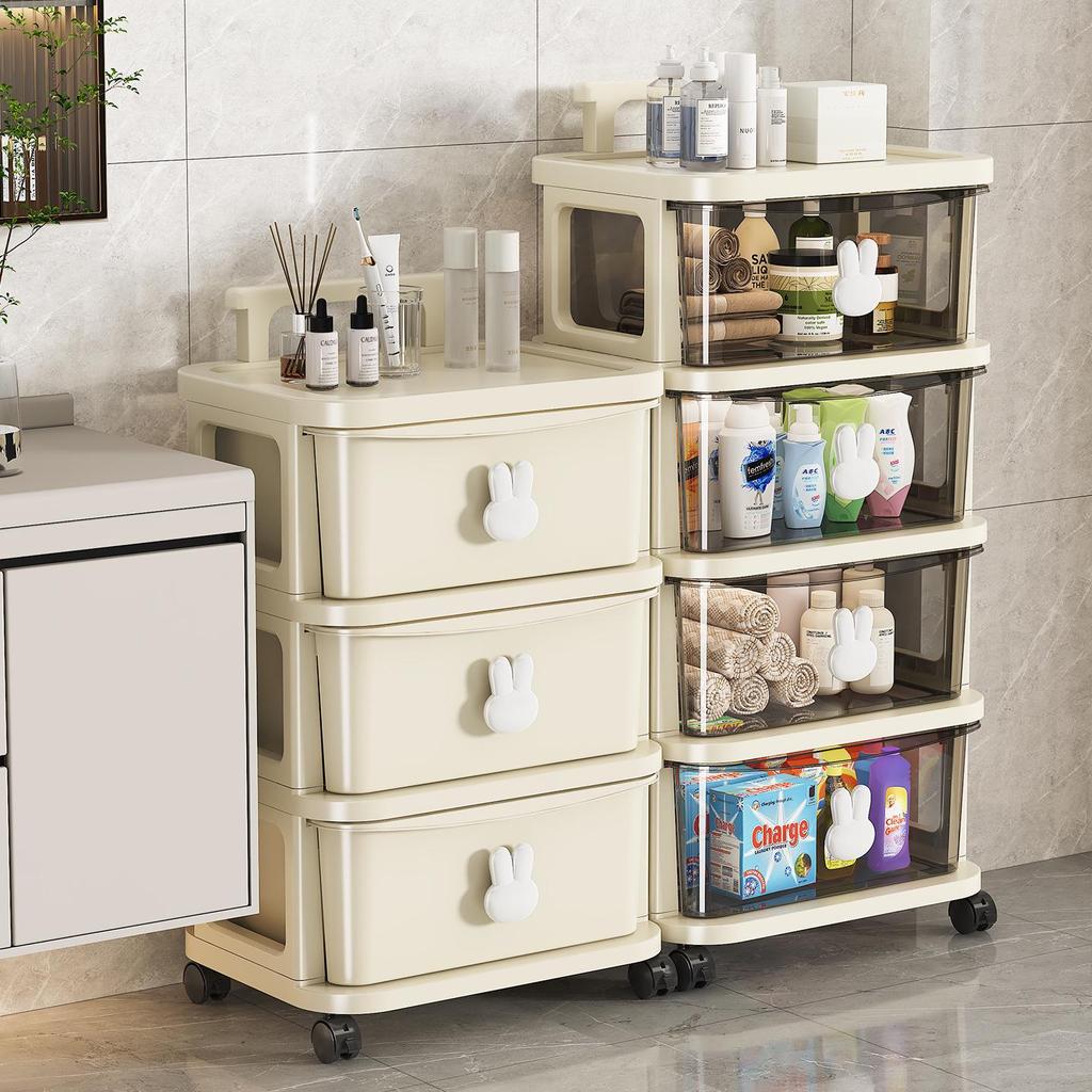 Kaninchen-Trolley: Mehrschichtiger Wagen mit Rädern und Schublade für Kinderbücher und Aufbewahrung