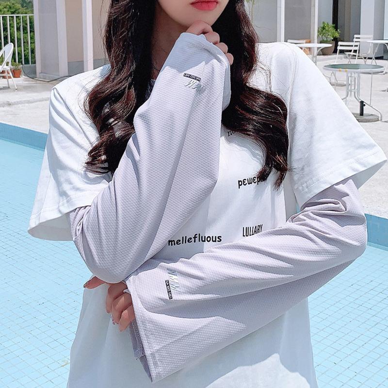 1 Pairs Summer Arm Cover Cool Ice Silk Sports Solid Color Loose Sun Protection Arm Sleeves Half Finger Gloves Arm Guard Cuff