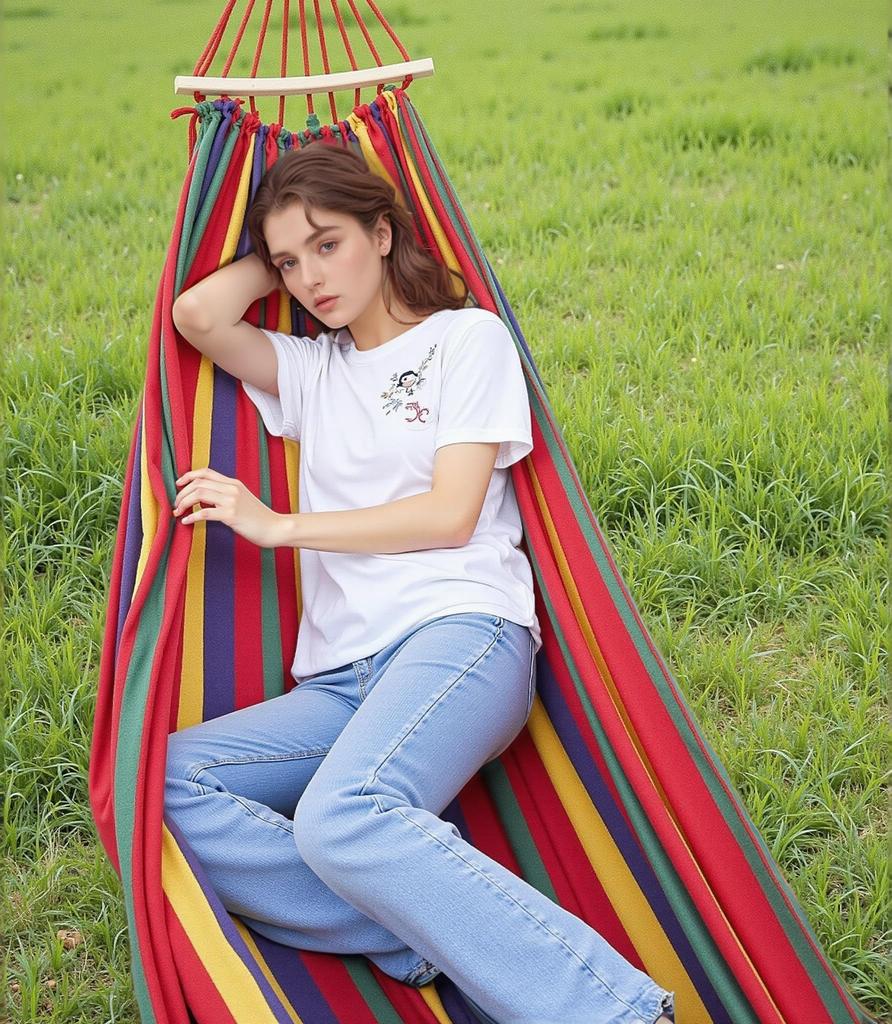 Portable Canvas Hammock for Indoor and Outdoor Use, Compact Storage, Perfect for Gardens, Balconies, and Camping, with Swing Function (Blue)