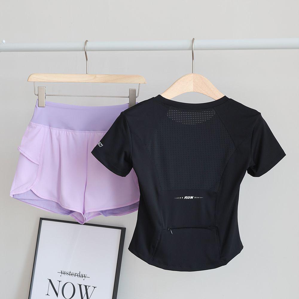 Women's Quick-Dry Sports Set: Breathable Mesh Top & Shorts with Phone Pocket