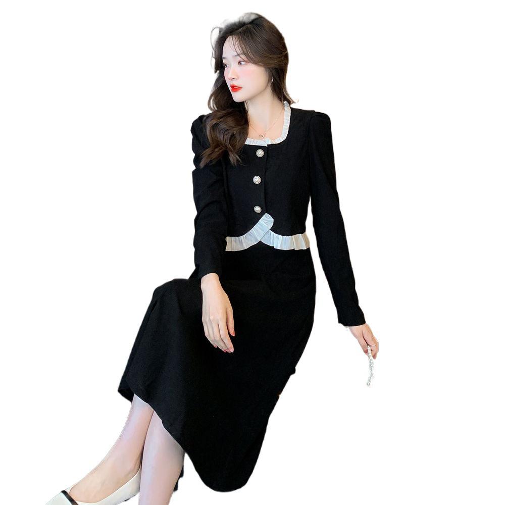 Chic Women's Long Sleeve Top and Skirt Autumn/Winter Two-Piece Set with Edge Design