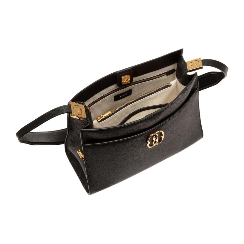 Bally Emblem Fashion Casual Solid Color Grain Leather Tote Shoulder Bag Women bags Black 6306504