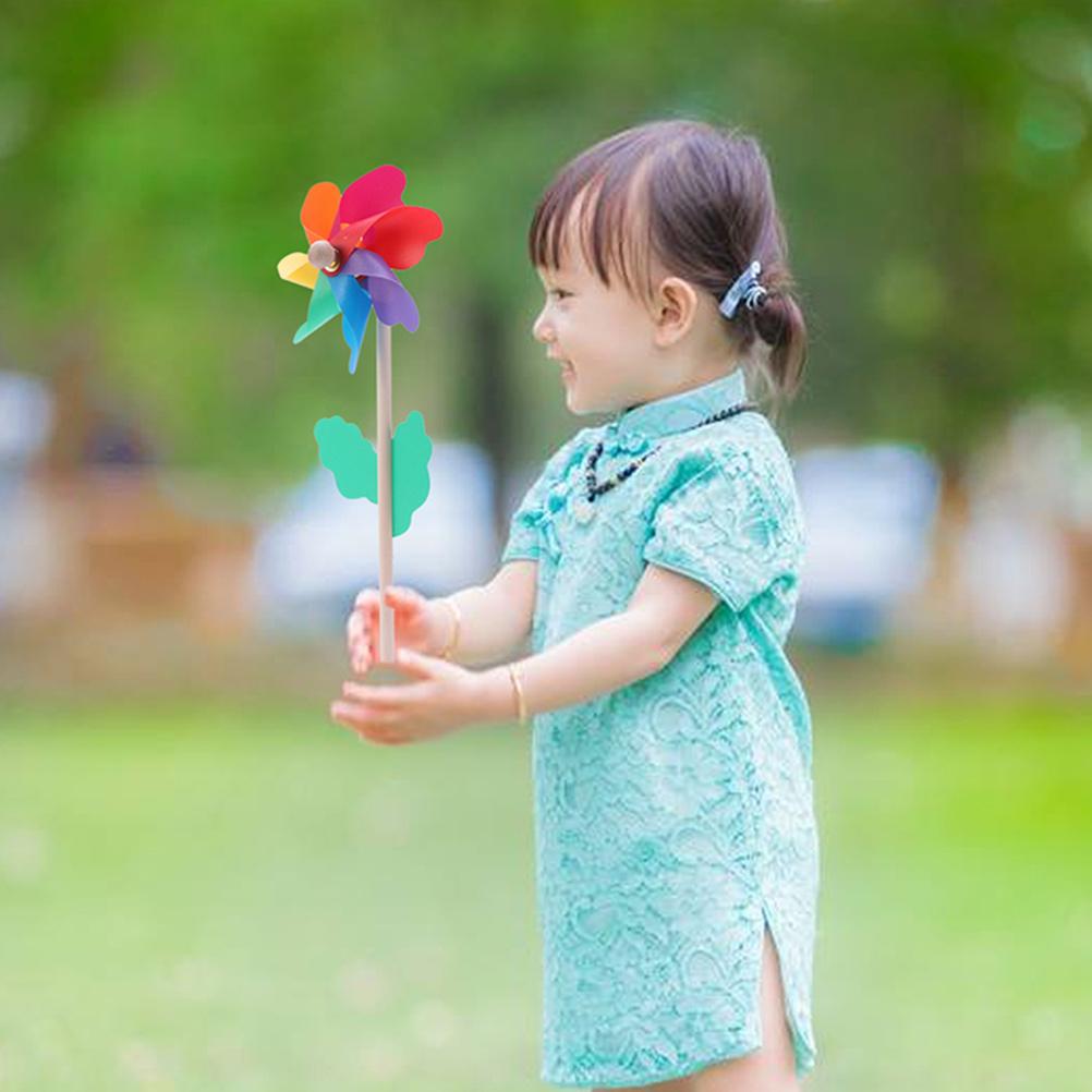 12 Pcs Colorful Windmill Toy Kids Pinwheels Handheld Garden Decorative Stakes Wind Spinners Outdoor Garden Supplies