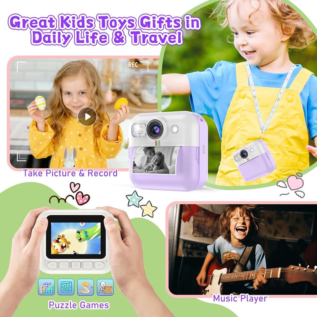 Kids Camera Instant Print, Christmas Birthday Gifts for Girls Boys, Children Digital Camera with 32GB Card, 1080P Video Toddler Print Camera,