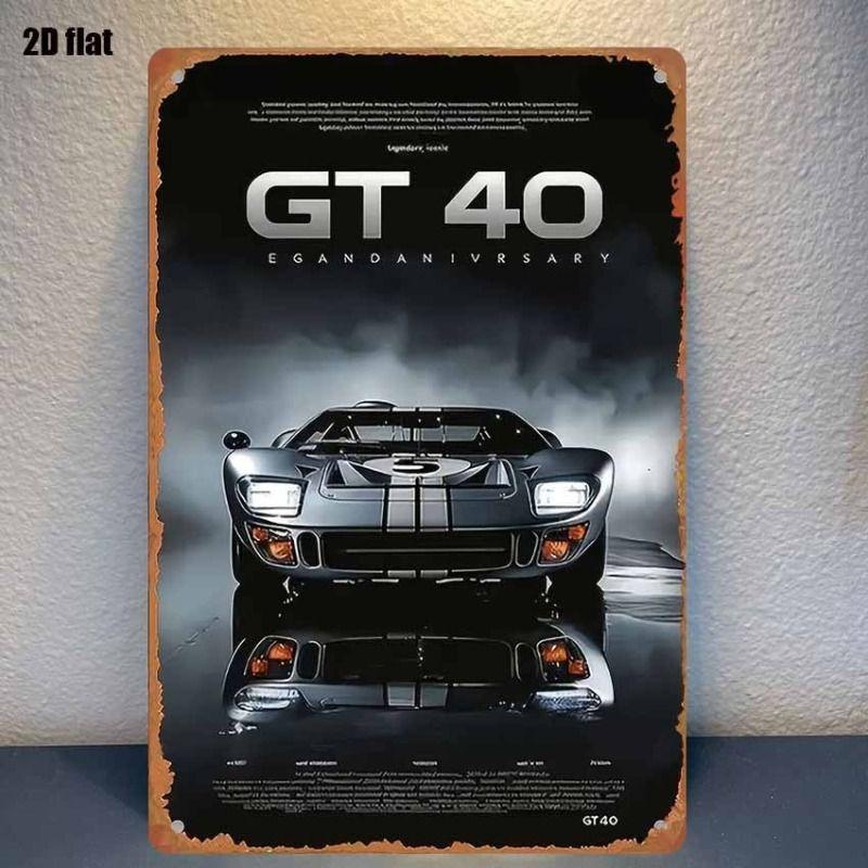 Racing Car Retro Style Metal Decorative Painting for Garage Room Decor
