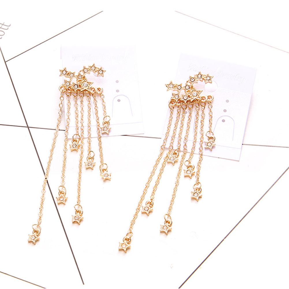 Women Fashion Shiny Star Design Tassel Long Earrings