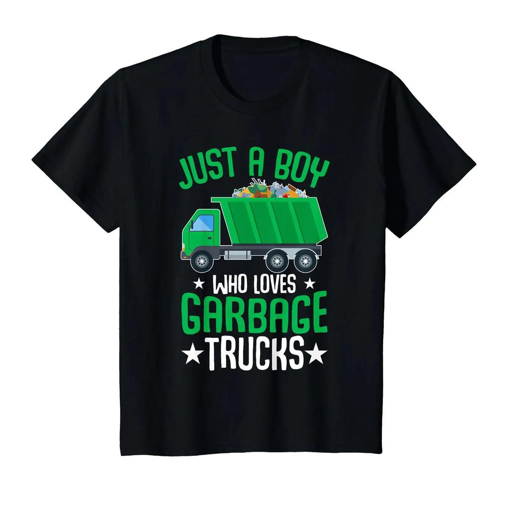 Kids Just A Boy Who Loves Garbage Trucks T Shirt Vintage Washed Stylish Fashion Designer Clothes Casual Top For Everyday Wear