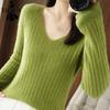 Women's Fashion Casual Fall Winter Solid Color Print Long Sleeve V-Neck Tops Woolen Knitwear Sweaters Women's Clothing