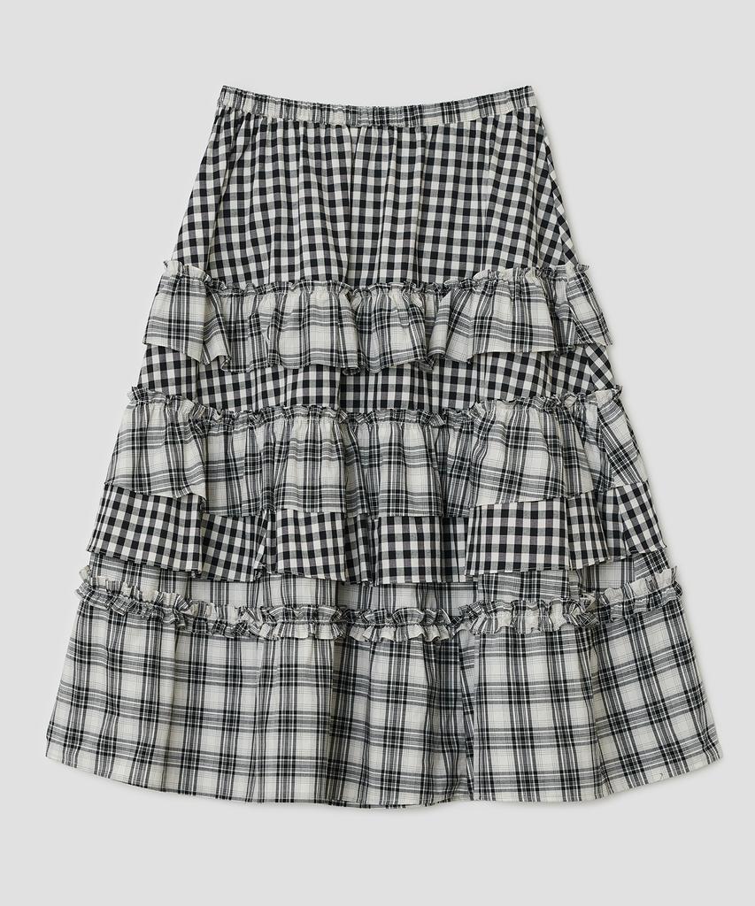 Taibseobiseu Voluminous Check Tier Skirt [Black]