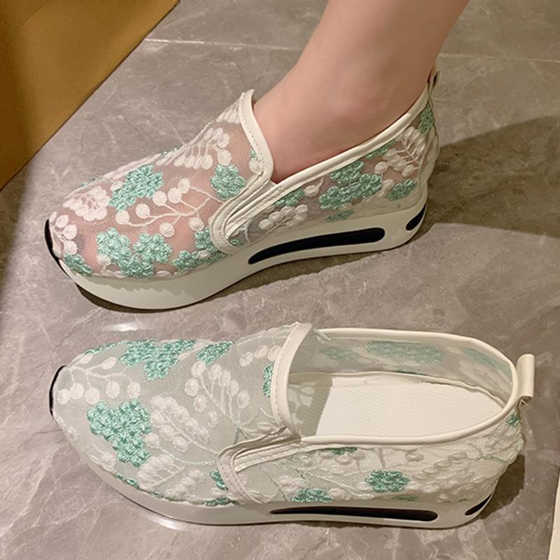 Fashion Fashion Embroidery Platform Sneakers Women Spring Autumn Breathable Mesh Sneakers Woman Mix Color Vulcanize Shoes Female