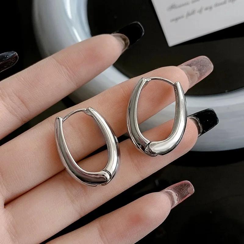 Geometric Ear Buckle Hoop Earrings for Women Girl Smooth Metal Round Circle Earring Luxury Fashion New Punk Jewelry Gifts