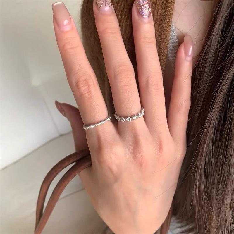 S silver medieval zircon brushed diamond ring light luxury index finger ring stacking wearing ring