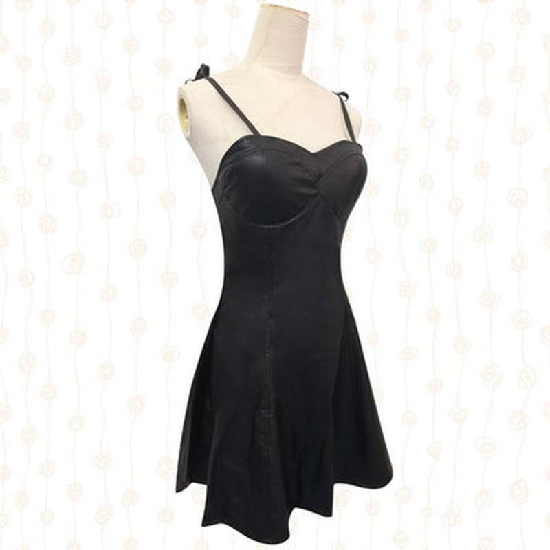 Anime The Future Diary Gasai Yuno Schwarzes PU-Lederkleid Cosplay-Kostüm Mirai Nikki Hosenträger Performance-Kostüme Party