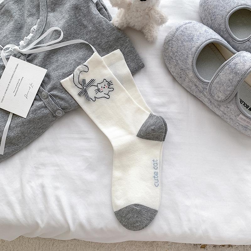 Summer Bow Cute Mid-tube Socks for Women 3D Cartoon Puppy Boneless Pile Socks Thin Mid-tube Socks