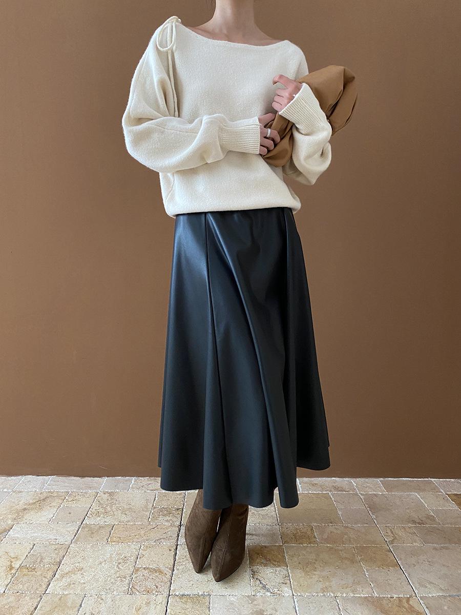 

Синан французский стиль одно плечо свободный трикотажный свитер SN6767 One Size кремовый/белый