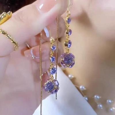 Purple Diamond Tassel Earrings: Elegant, Versatile, and Fashionable.