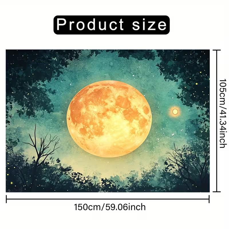 2D Teal Night Sky Full Moon Tapestry Forest Tree Wall Art Party Backdrop 47.2x31.5inch/120*80cm