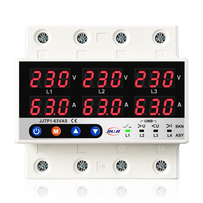 230V 63A/100A Over/Under Voltage Protector & Current Limiter, Three-Phase Four-Wire - JJTP1-63VAS