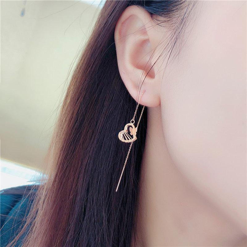 Purple Gold Heart-Shaped Butterfly Earphone, Exquisite Trendy Fashion Rose Gold-Plated Color Gold Earphone.