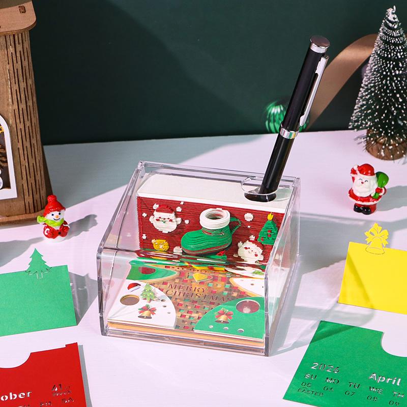 Time Piece Kalender 2026 Schreibtischkalender mit LED-Licht 3D Abreißkalender Papierschnitzkunst Notizblock Geschenk Weihnachten