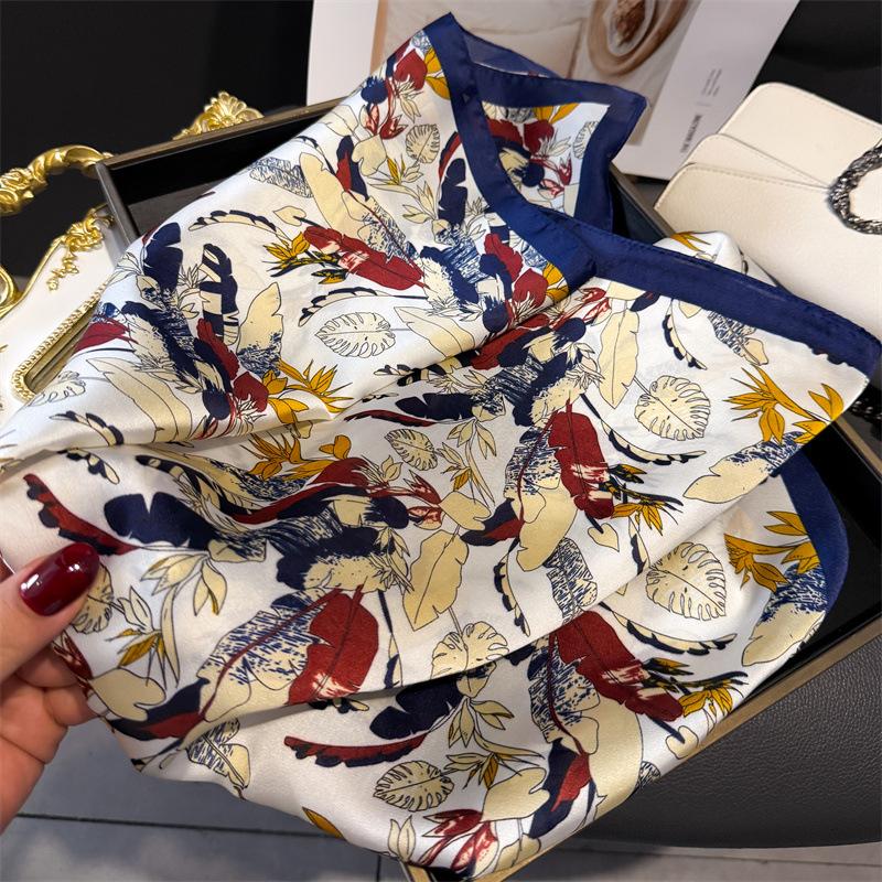 New Luxury Silk Square Scarf Women Neck Summer Beach Hair Bandana Headkerchief Shawl Wrap Hijab Echarpe