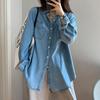 Women's Turn Down Collar Long Sleeve Loose Fit Vintage Denim Shirt Casual Button Down Blouse