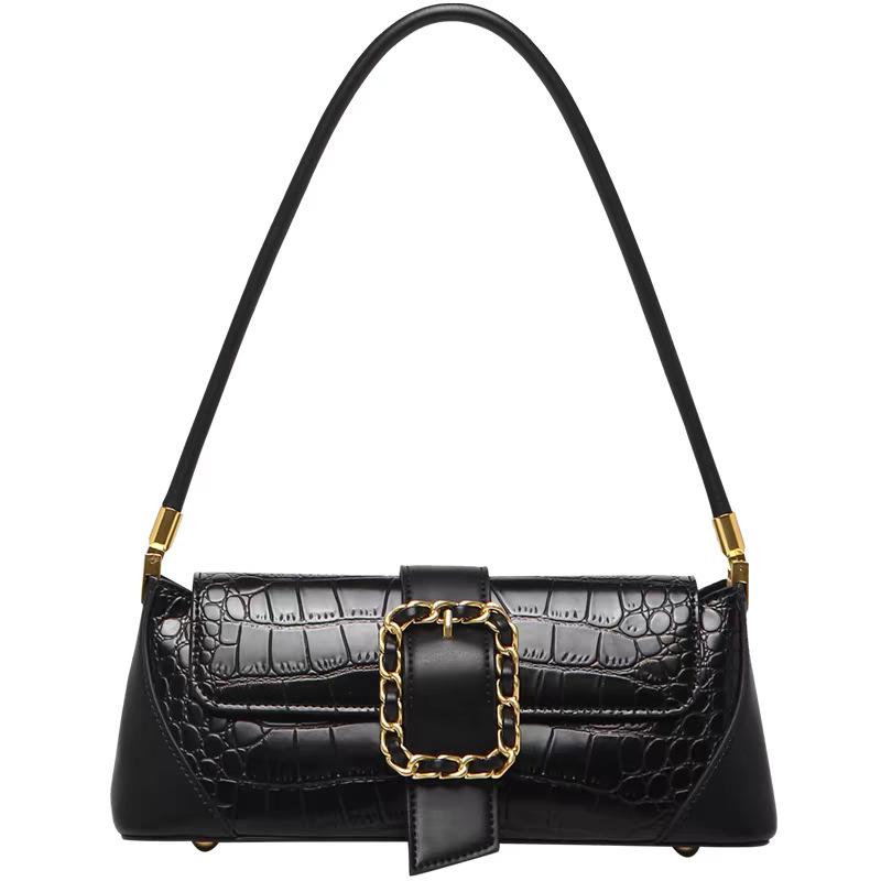 High End Retro Baguette Bag with Large Capacity Crocodile Pattern Handbag, Niche Light Luxury Single Shoulder Versatile Armpit Bag