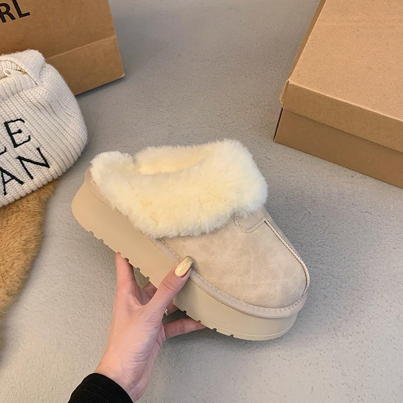 Women's Hairy Mouth Soft Bottom Large Size Thickened Winter Warm Fur One Padded Lining Ankle Boots Non-slip Baotou Cotton Half Slippers