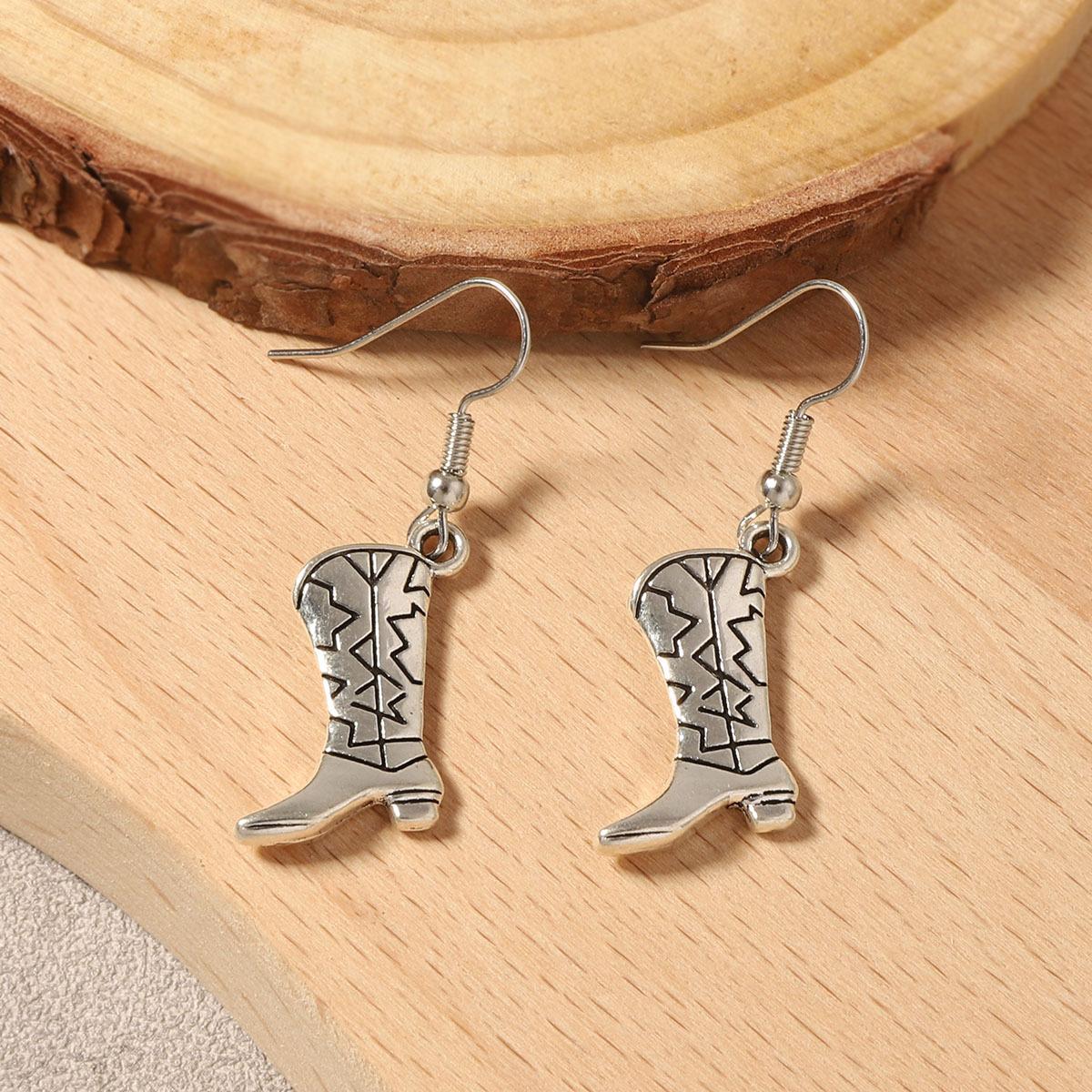 

Western cowboy style punk retro silver alloy boots, earrings, ear hooks, niche female accessories