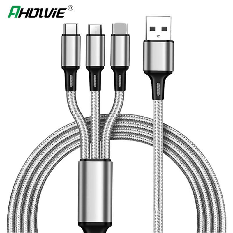 Cable para iPhone XS X 8 7 6 Cargador de carga 3 en 1 Cable micro USB