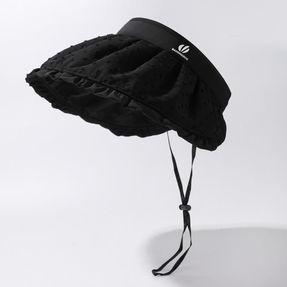 

Foldable Sun Hat Windbreak Rope Visor Caps Casual Sunscreen Hat Outdoor Summer чорний