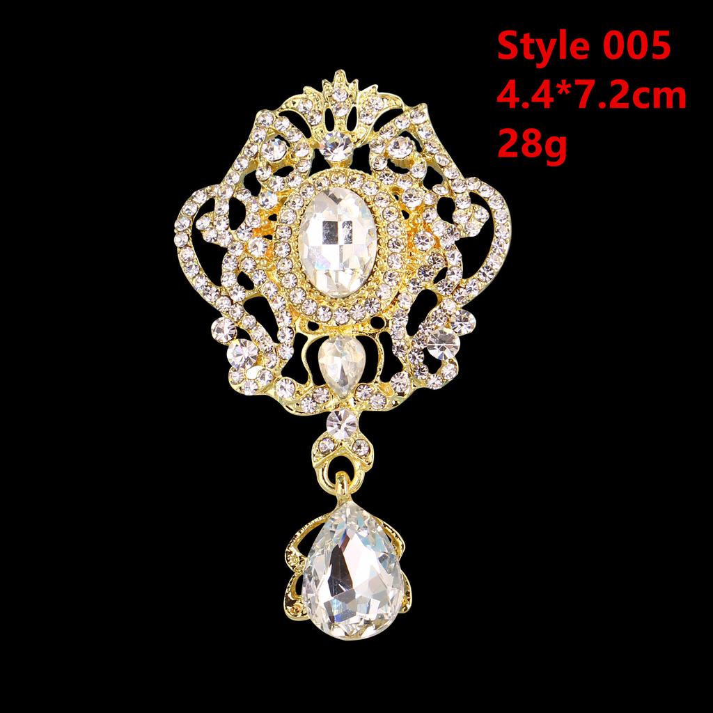 DIEZI Luxury Gold Silver Color Crystal Brooches for Women Girls Wedding Bridal Bouquet Water Drop Flower Brooch Pins Accessories