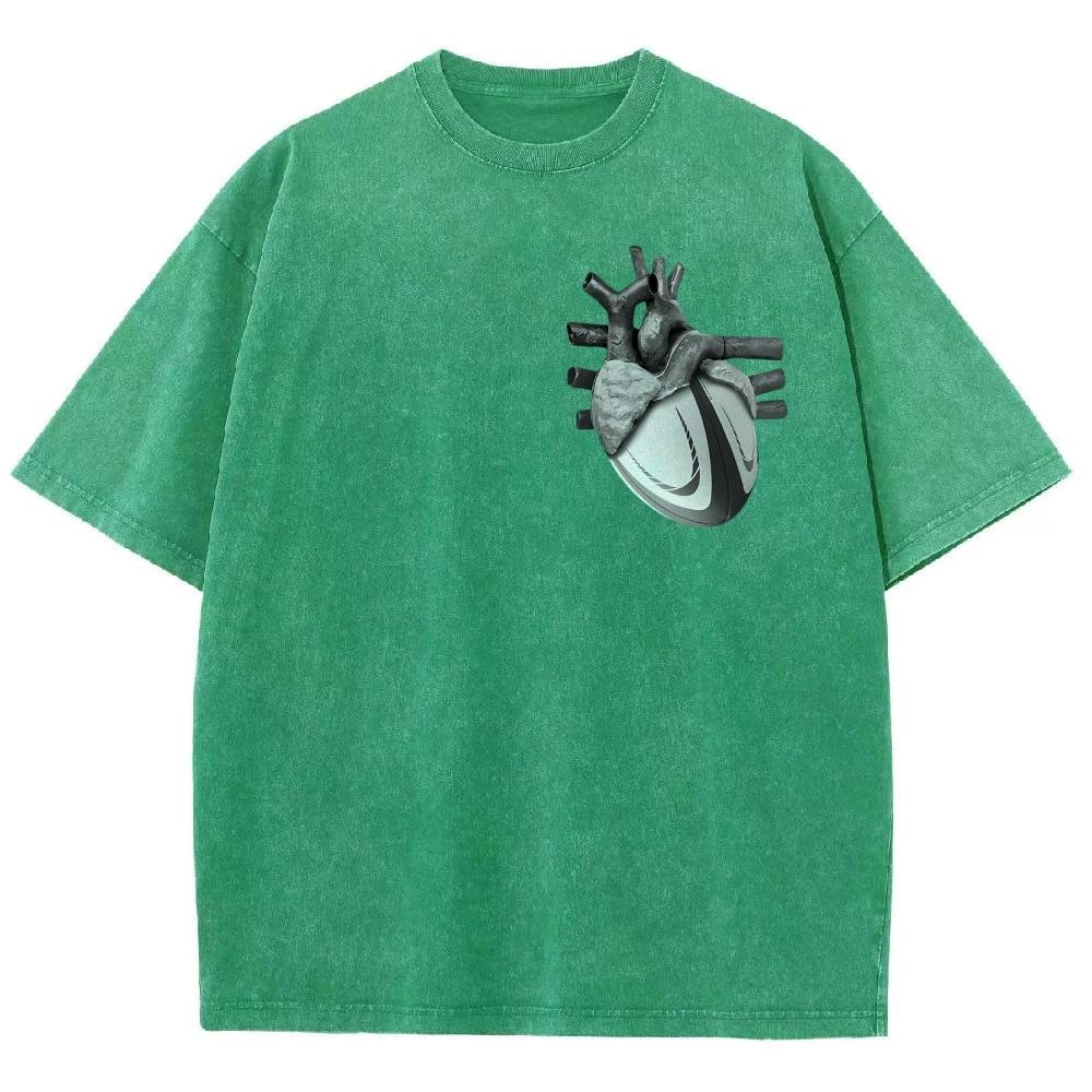Dopasowane Prane T-shirty Serce Piłka nożna Rugby Nadrukowany Damski Męski T-shirt Bawełniany Oversize Zabawne Graficzne T-shirty dla Mężczyzn Letnie Top