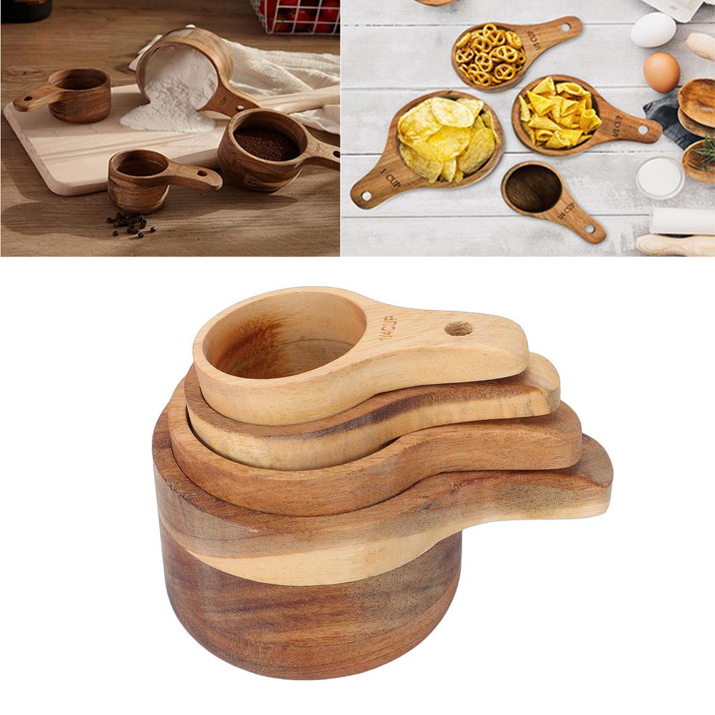 4PCS Wood Measuring Cups Set Stackable Baking Cooking Measuring Cup Kitchen Measure Tool for Dry Ingredients Tea Milk Powder