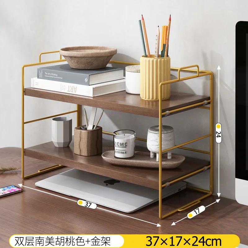 2 Layer Bookshelf Office Simple Desk Cabinet Desktop Arrangement and Storage Iron Art Shelf Student Creative Small Bookshelf New