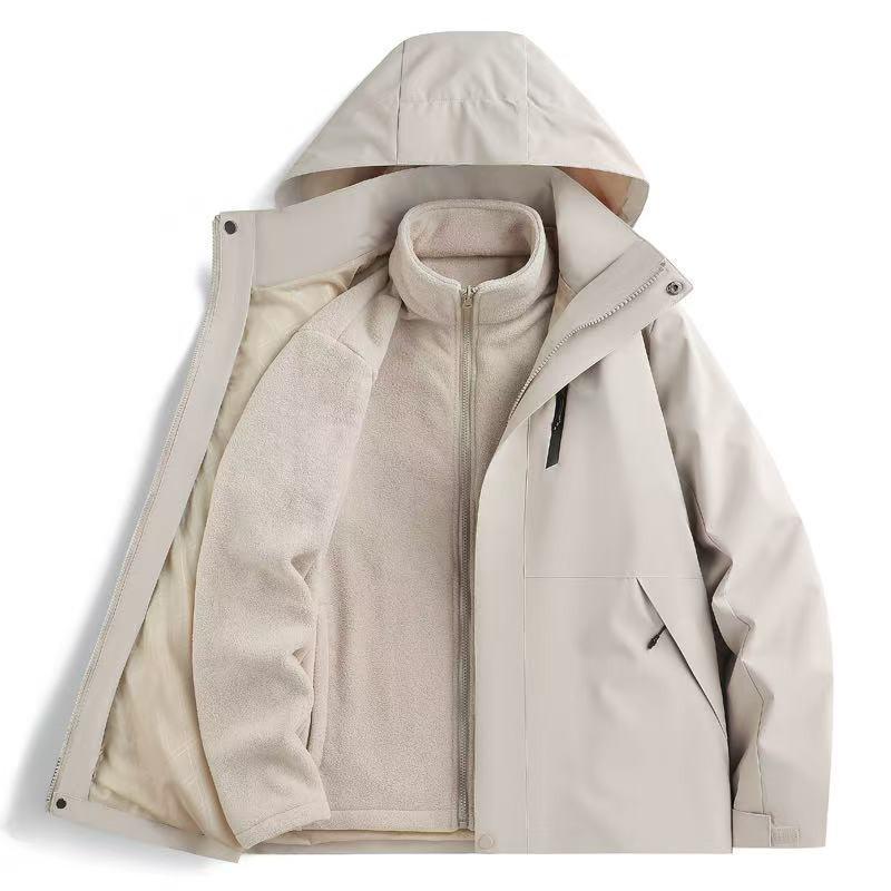 Unisex 3-in-1 Detachable Fleece-Lined Waterproof Windproof Outdoor Jacket Hiking Camping Skiing Fall Winter