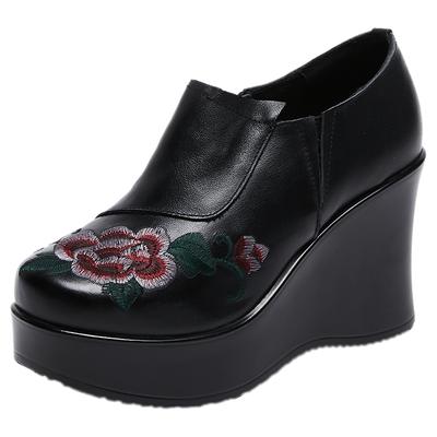 GKTINOO Scarpe da Donna Retro Fatte a Mano Punta Rotonda Zeppe Aumento Altezza 9cm Scarpe Casual Mocassini con Plateau in Vera Pelle da Donna