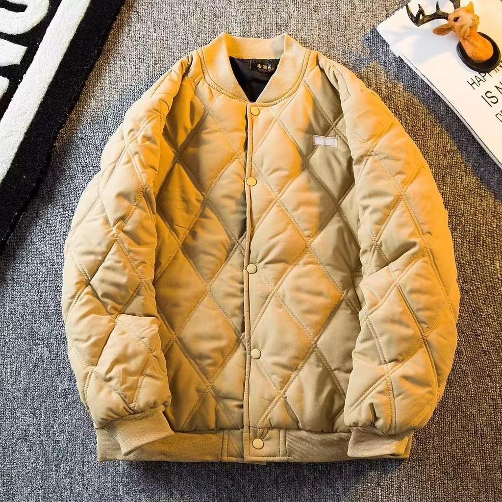 Men's Winter Warm Padded Coat Bomber Jacket Quilted Varsity Baseball Jacket Casual Loose Fit Outwear for Daily Street Work