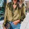2023 Autumn/Winter Ruffle Button Shirt Fashion V-neck Velvet Office Lady Blouse Casual Long Sleeve Loose Tops Blusas Mujer 30194