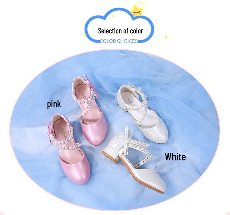 Girls' Princess Pearl Leather High Heels – Korean Style Fashion Student Shoes